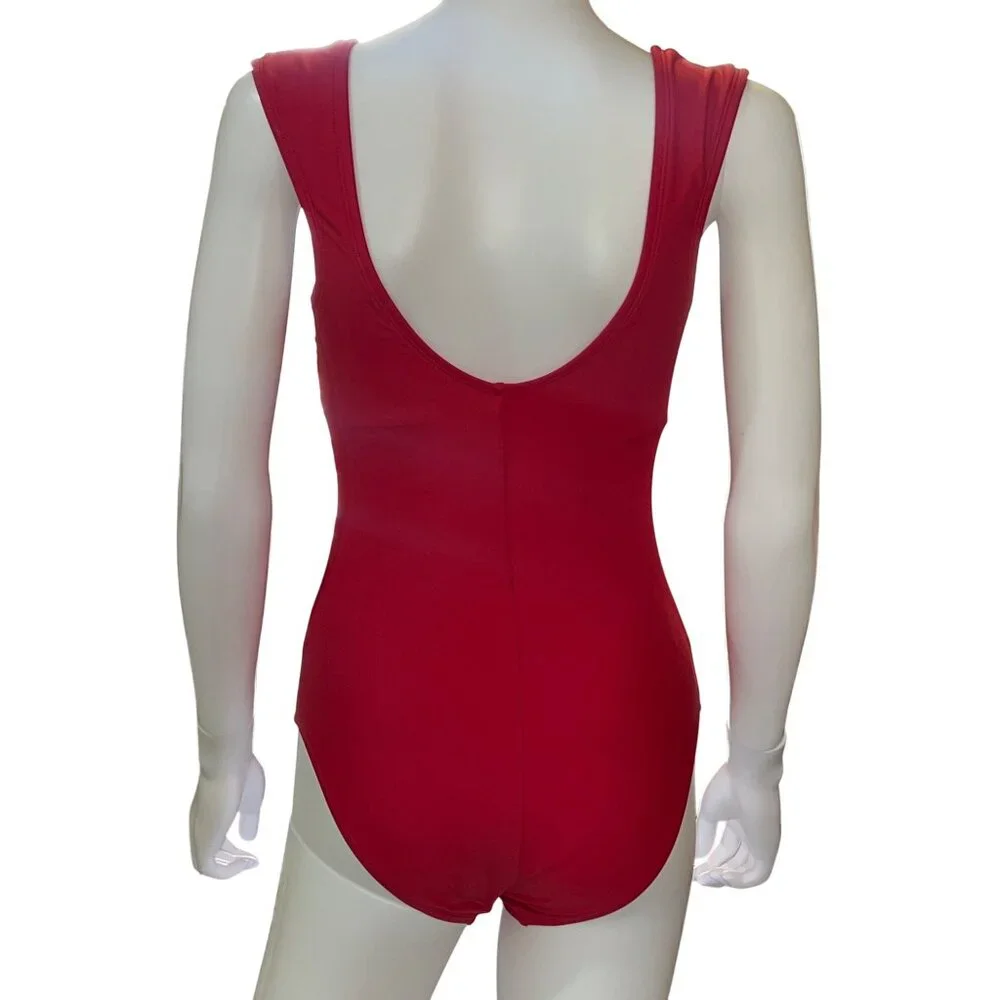 Kona Sol Womens One-Piece Swimsuit Plunge Neck Red Size S Adjustable Straps - Picture 2 of 7